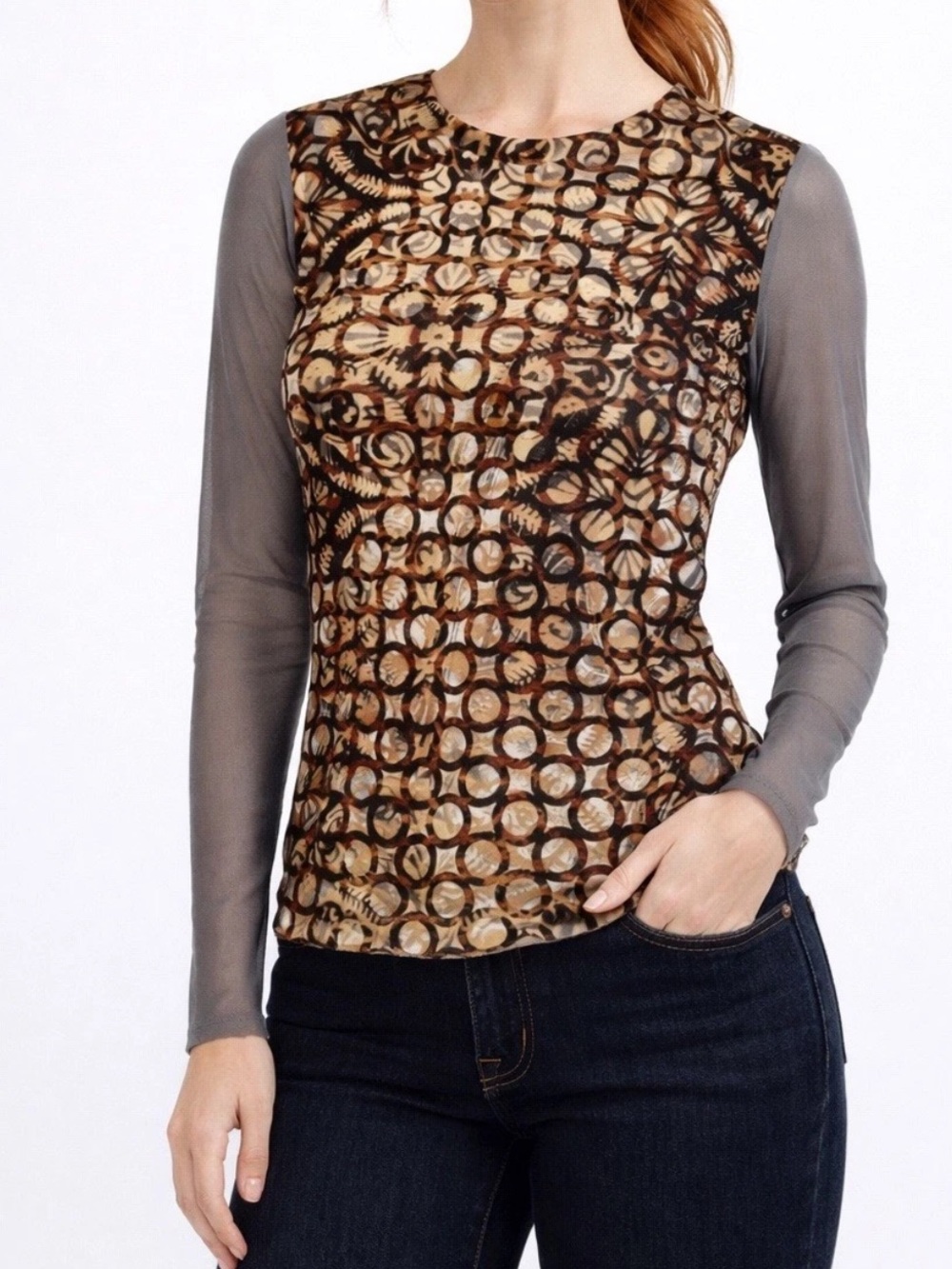 Petit Pois by Viviana G Mesh Long Sleeve Top XS Whimsigoth Cottagecore Pattern